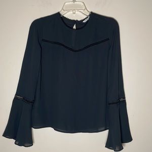 Rebecca Minkoff Black Bell Sleeve Blouse Sheer Top Size XS